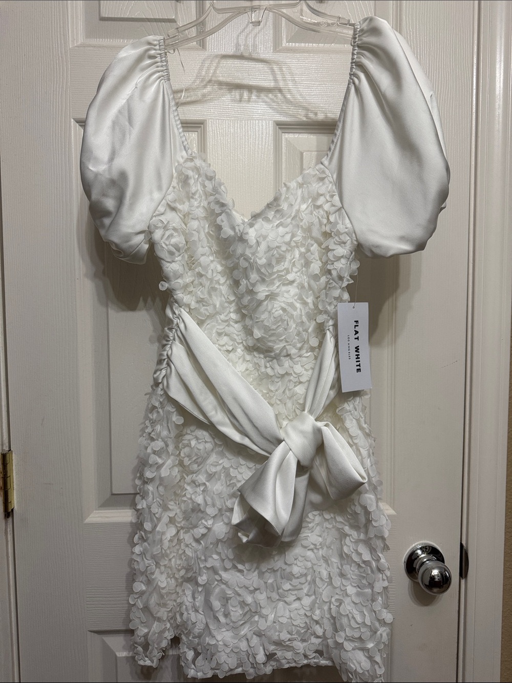 Play White Ivory Floral Appliqué Puff Sleeve Mini Dress